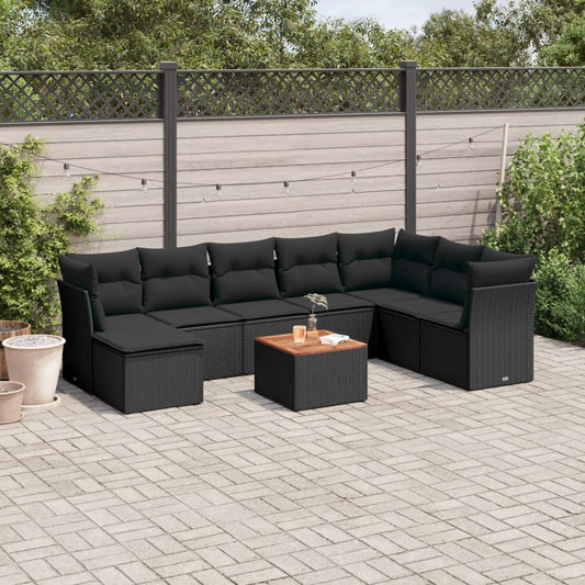 9-delige Loungeset met kussens poly rattan zwart is nu te koop bij PeponiXL, paradijselijk wonen!