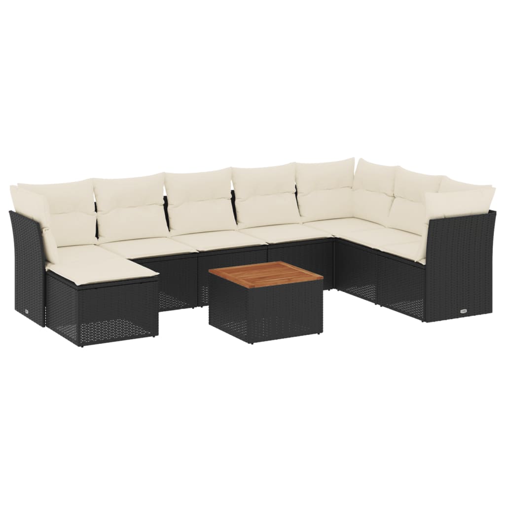 9-delige Loungeset met kussens poly rattan zwart is nu te koop bij PeponiXL, paradijselijk wonen!