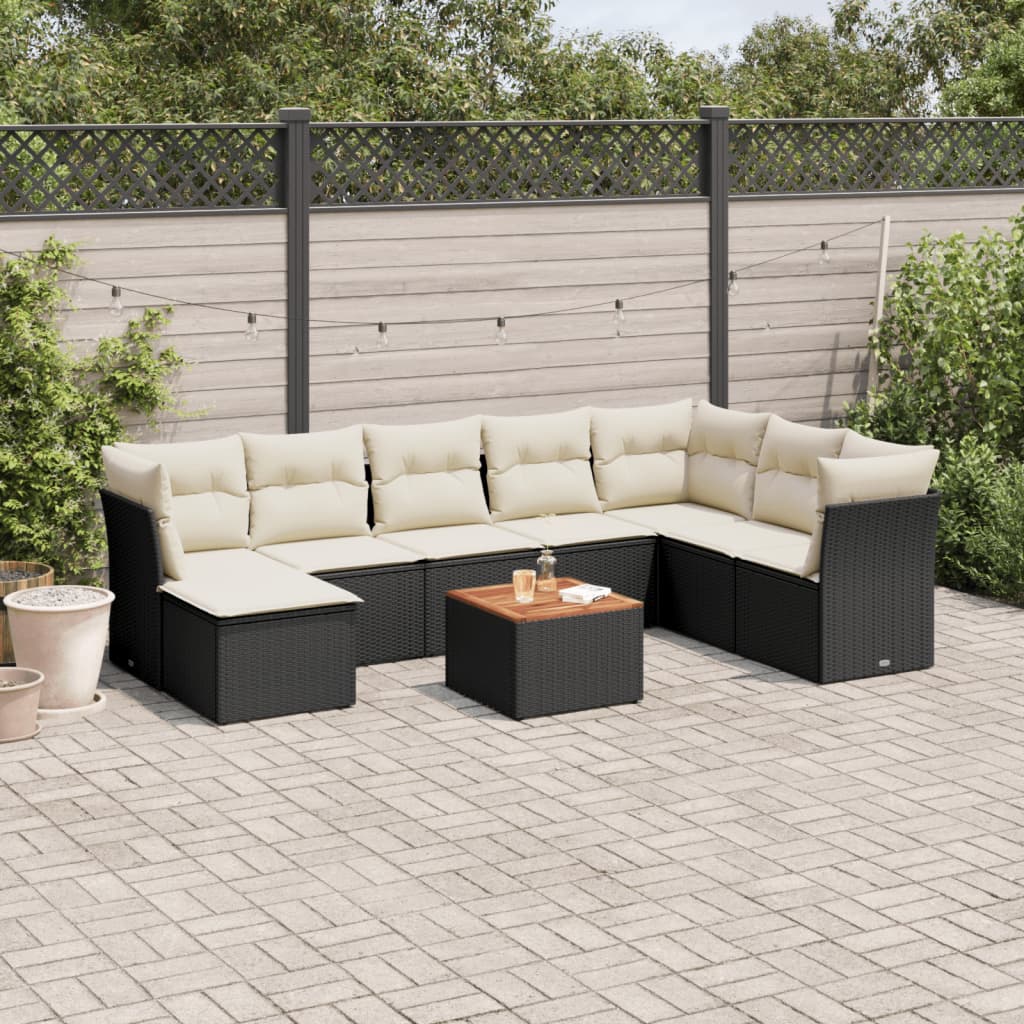 9-delige Loungeset met kussens poly rattan zwart is nu te koop bij PeponiXL, paradijselijk wonen!