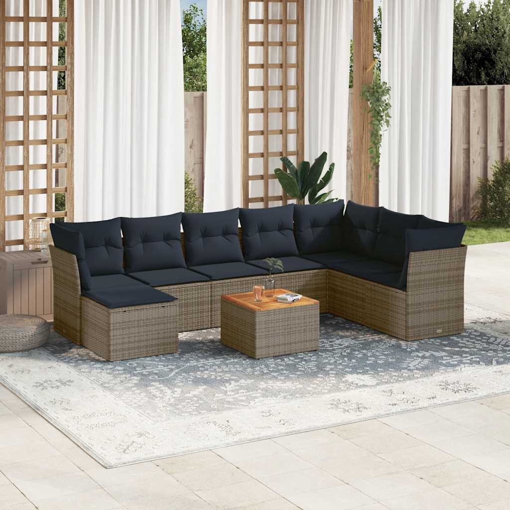 9-delige tuinbankset met kussens, grijs polyrotan is nu te koop bij PeponiXL, paradijselijk wonen!