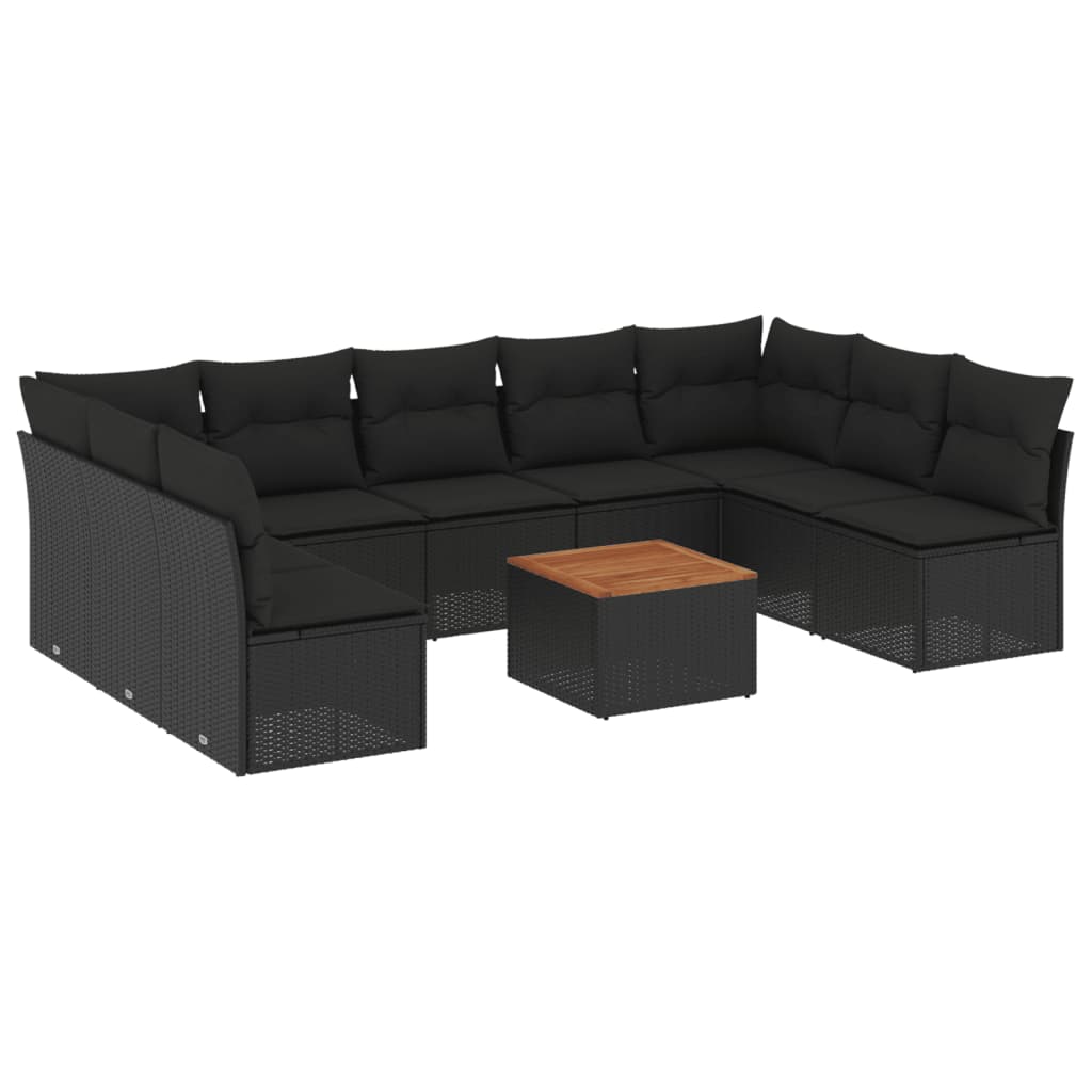 10-delige Loungeset met kussens poly rattan zwart is nu te koop bij PeponiXL, paradijselijk wonen!