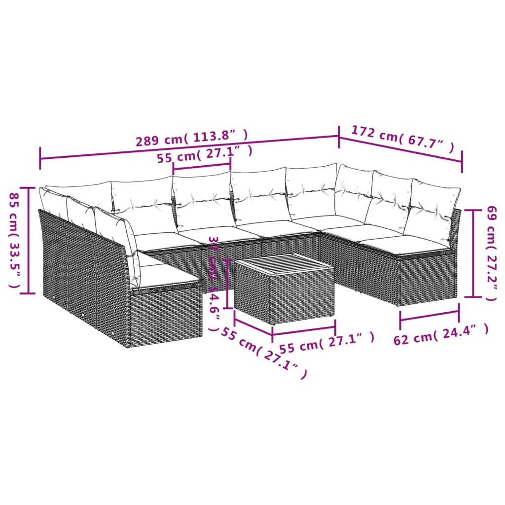 10-delige Loungeset met kussens poly rattan zwart is nu te koop bij PeponiXL, paradijselijk wonen!