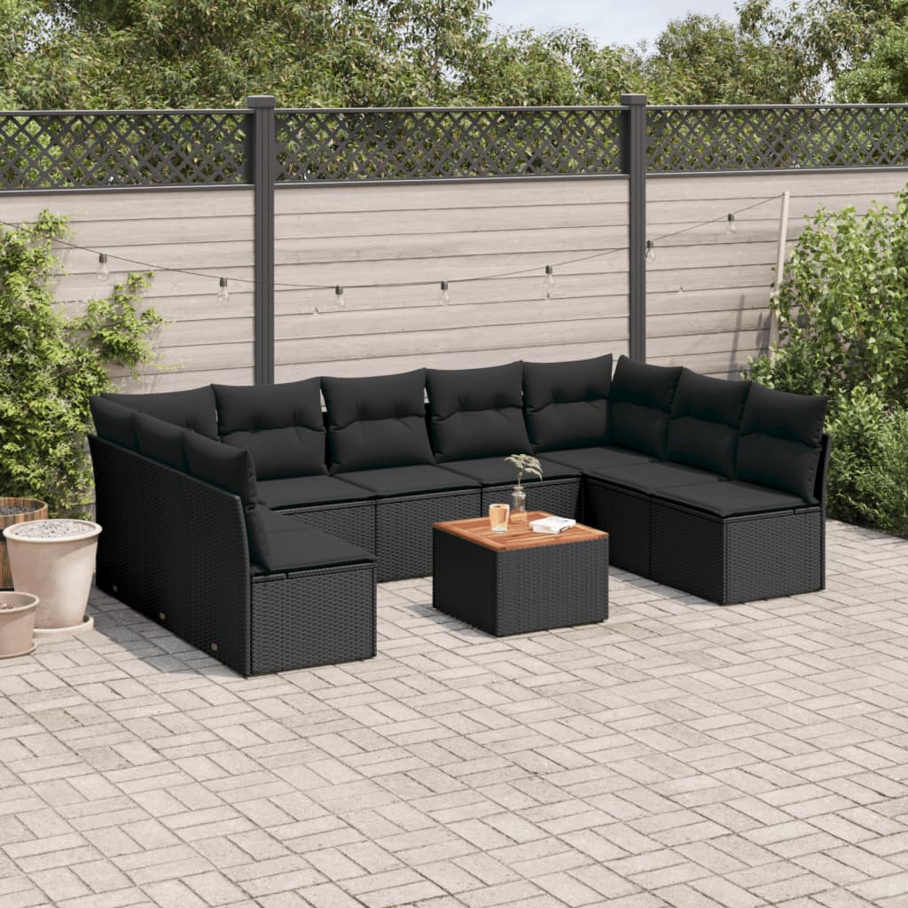 10-delige Loungeset met kussens poly rattan zwart is nu te koop bij PeponiXL, paradijselijk wonen!