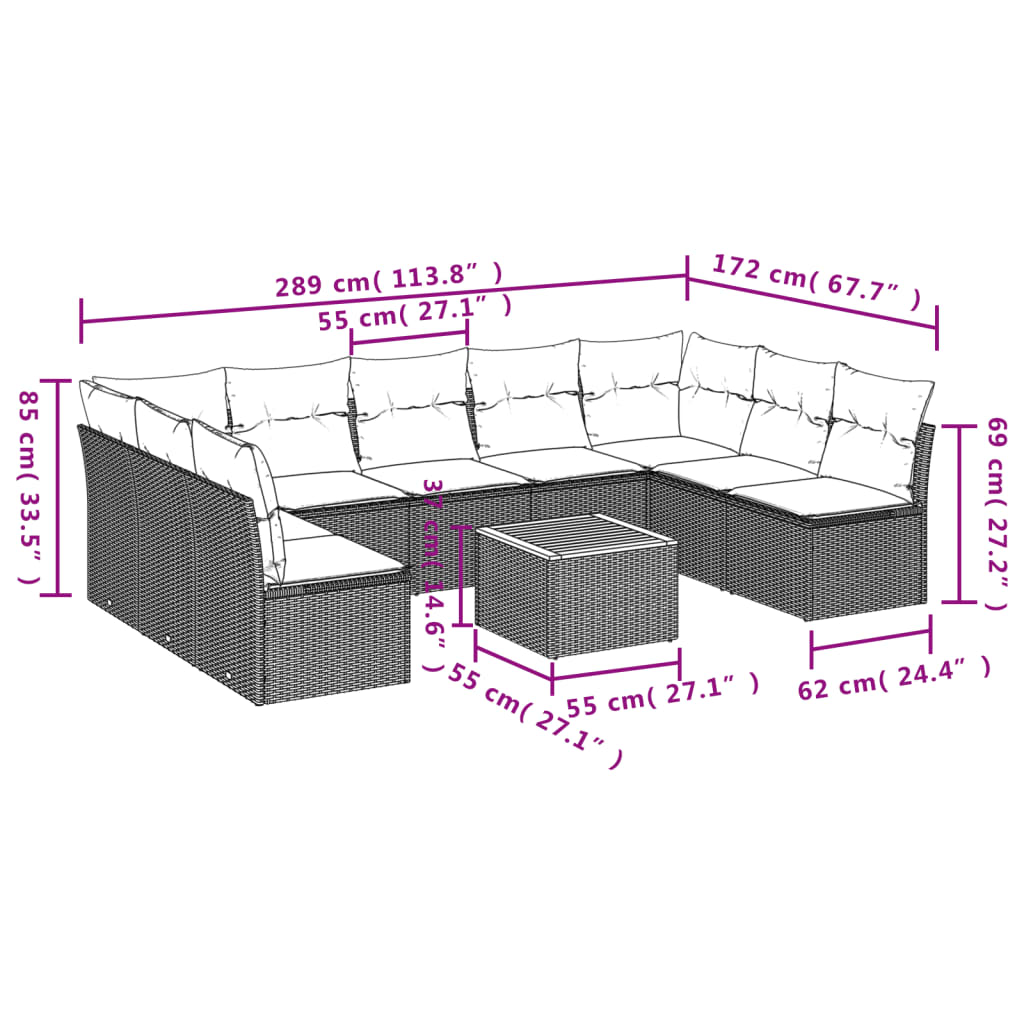 10-delige Loungeset met kussens poly rattan zwart is nu te koop bij PeponiXL, paradijselijk wonen!
