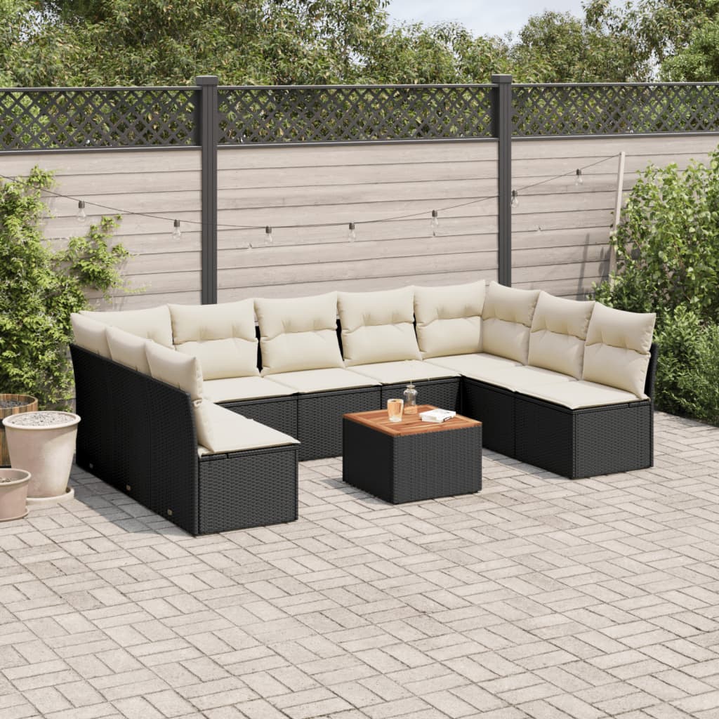 10-delige Loungeset met kussens poly rattan zwart is nu te koop bij PeponiXL, paradijselijk wonen!