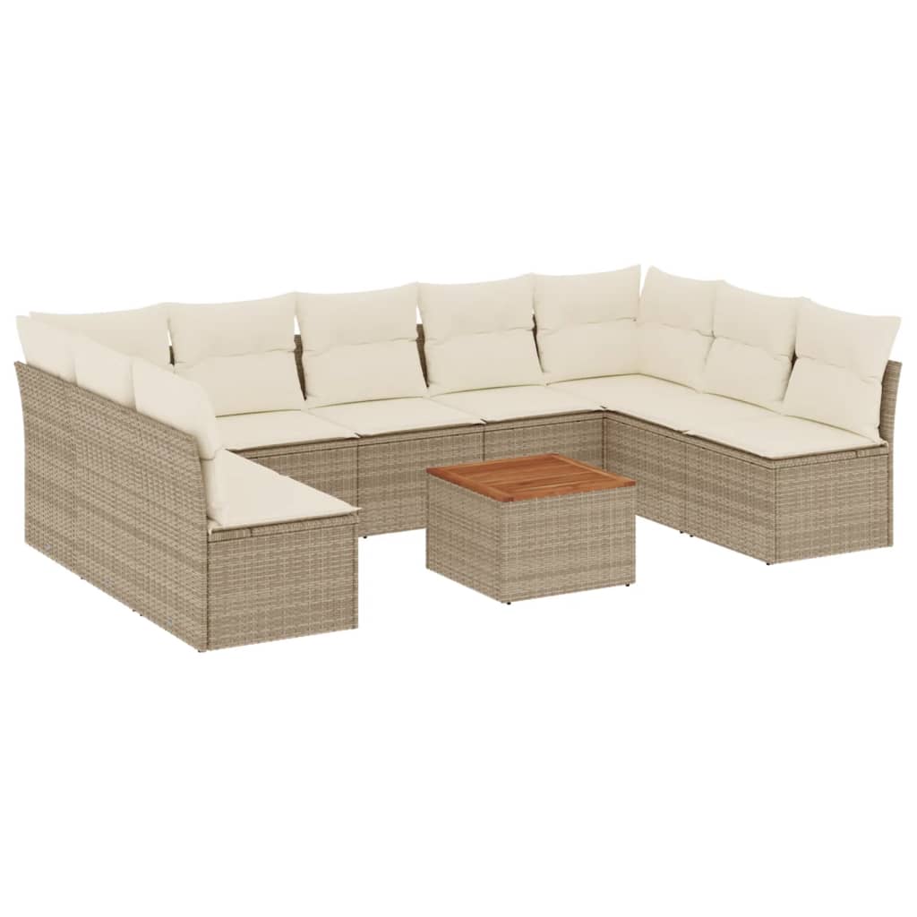 10-delige Loungeset met kussens poly rattan beige is nu te koop bij PeponiXL, paradijselijk wonen!