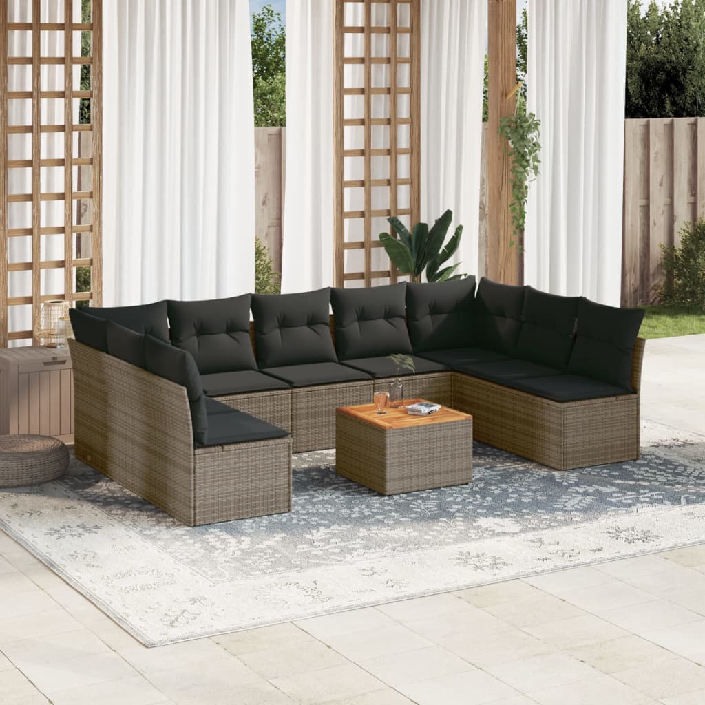 10-delige Loungeset met kussens poly rattan grijs is nu te koop bij PeponiXL, paradijselijk wonen!