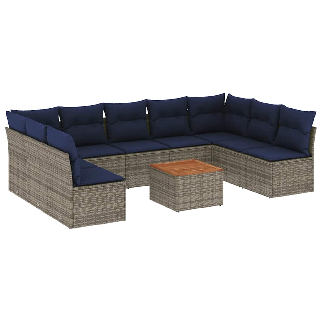 10-delige Loungeset met kussens poly rattan grijs is nu te koop bij PeponiXL, paradijselijk wonen!