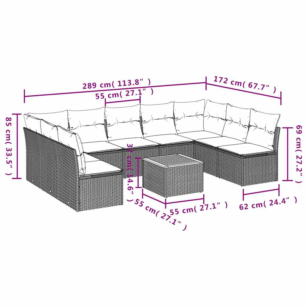 10-delige Loungeset met kussens poly rattan grijs is nu te koop bij PeponiXL, paradijselijk wonen!