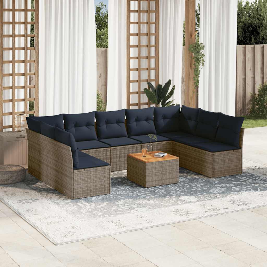 10-delige Loungeset met kussens poly rattan grijs is nu te koop bij PeponiXL, paradijselijk wonen!