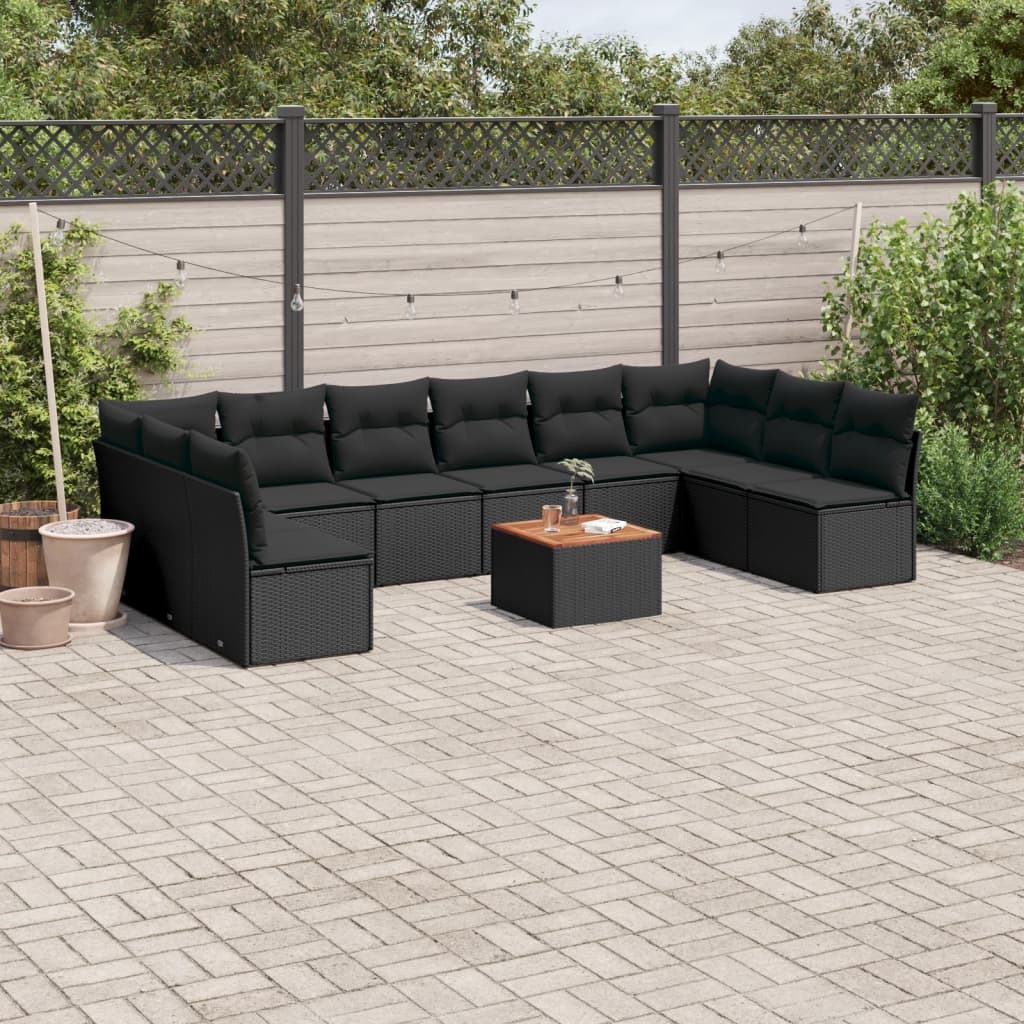 11-delige Loungeset met kussens poly rattan zwart is nu te koop bij PeponiXL, paradijselijk wonen!