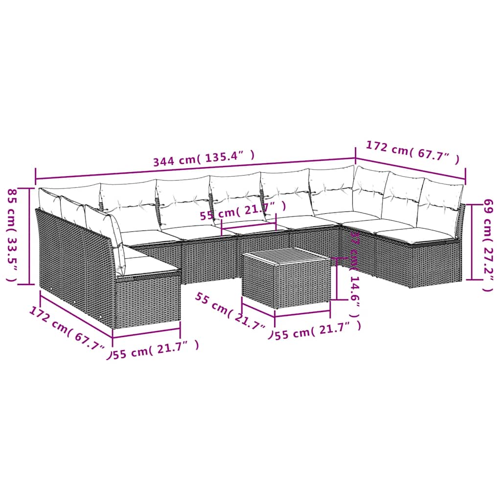 11-delige Loungeset met kussens poly rattan grijs is nu te koop bij PeponiXL, paradijselijk wonen!