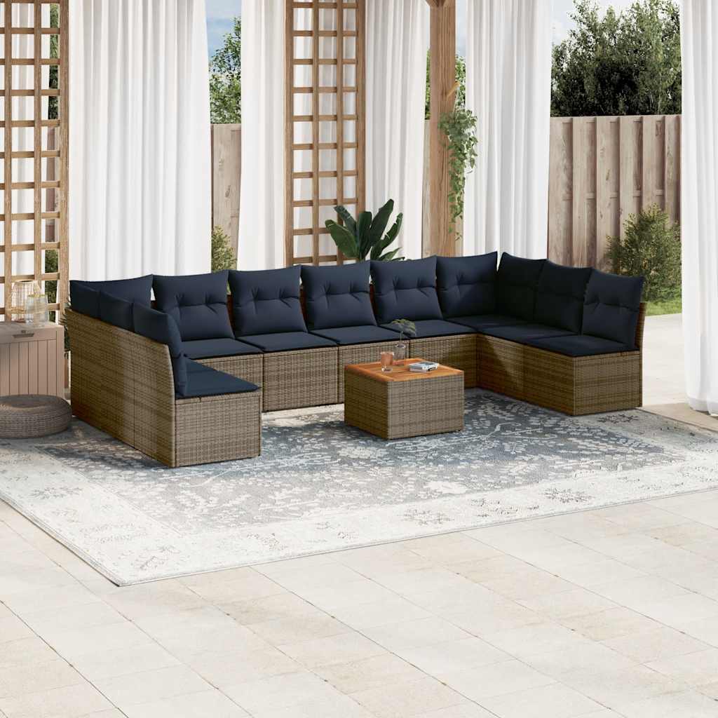 11-delige Loungeset met kussens poly rattan grijs is nu te koop bij PeponiXL, paradijselijk wonen!