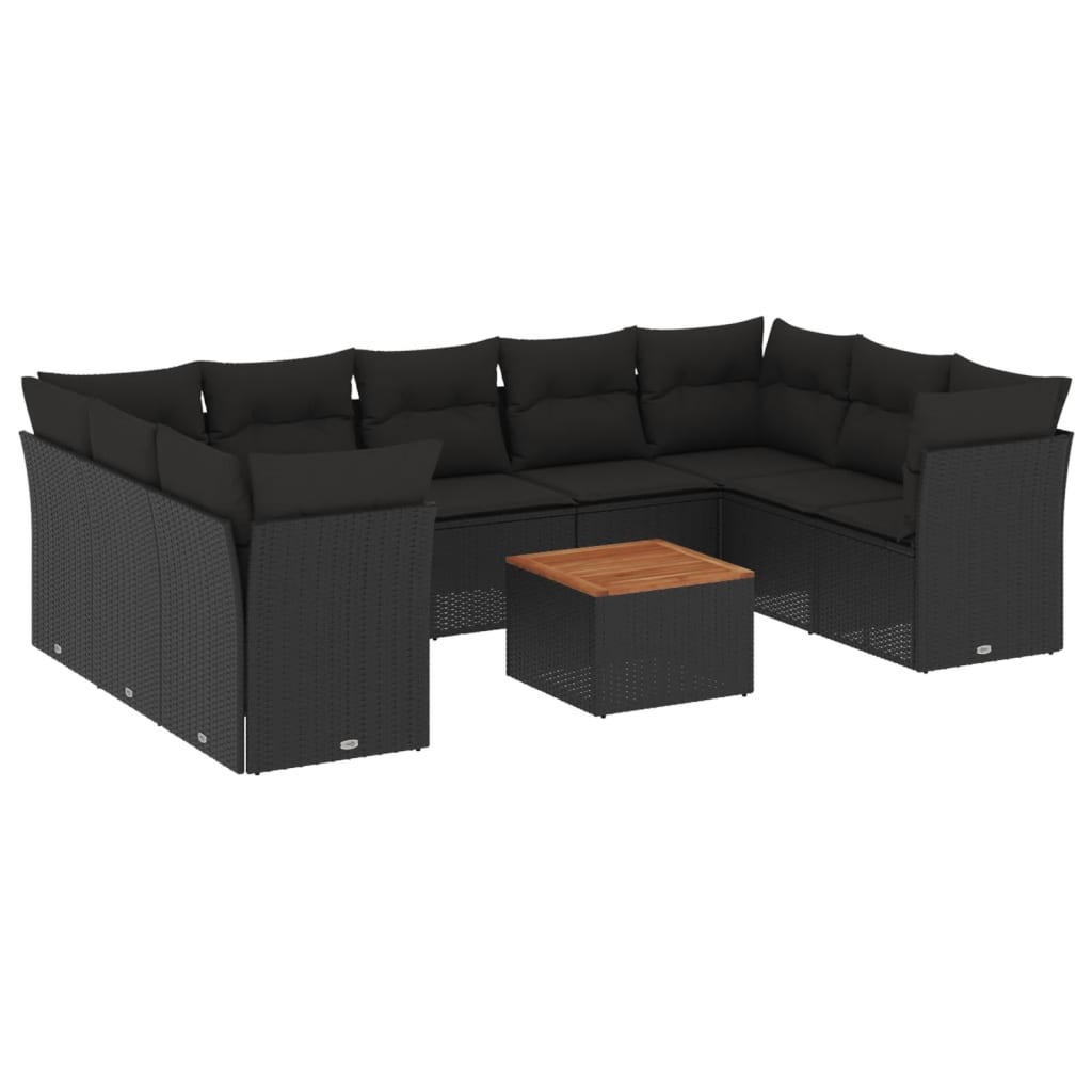 10-delige Loungeset met kussens poly rattan zwart is nu te koop bij PeponiXL, paradijselijk wonen!