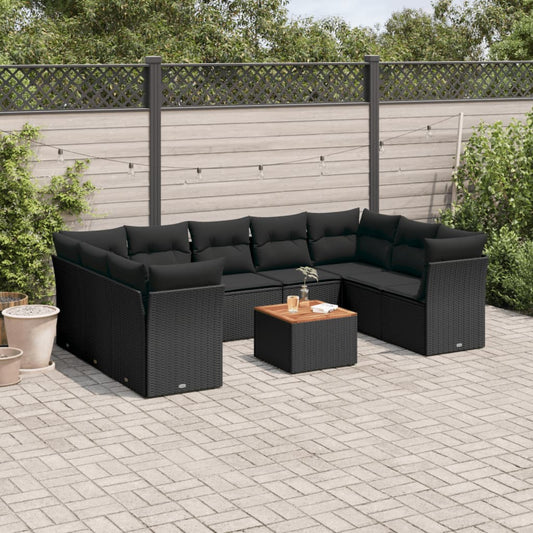 10-delige Loungeset met kussens poly rattan zwart is nu te koop bij PeponiXL, paradijselijk wonen!