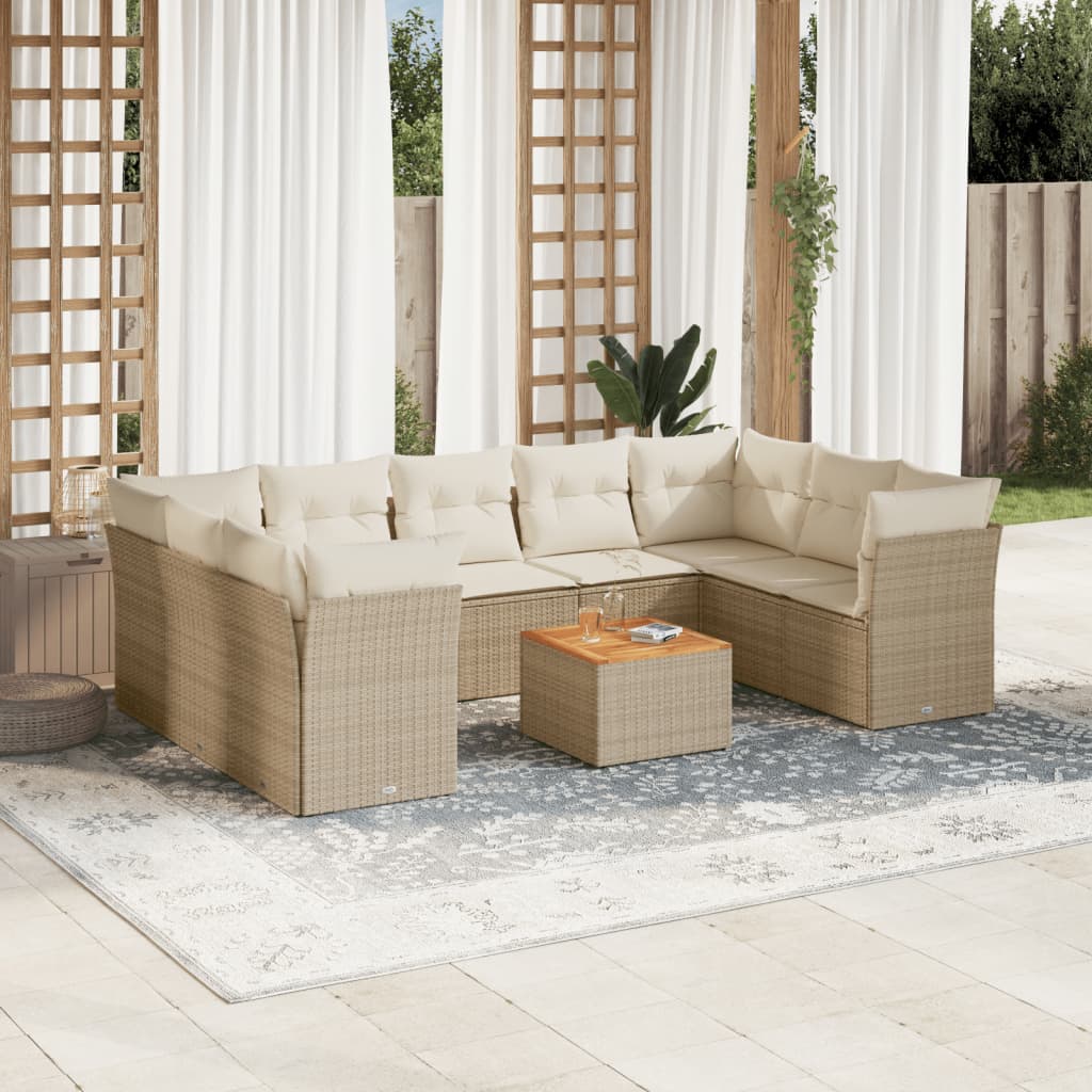 10-delige Loungeset met kussens poly rattan beige is nu te koop bij PeponiXL, paradijselijk wonen!