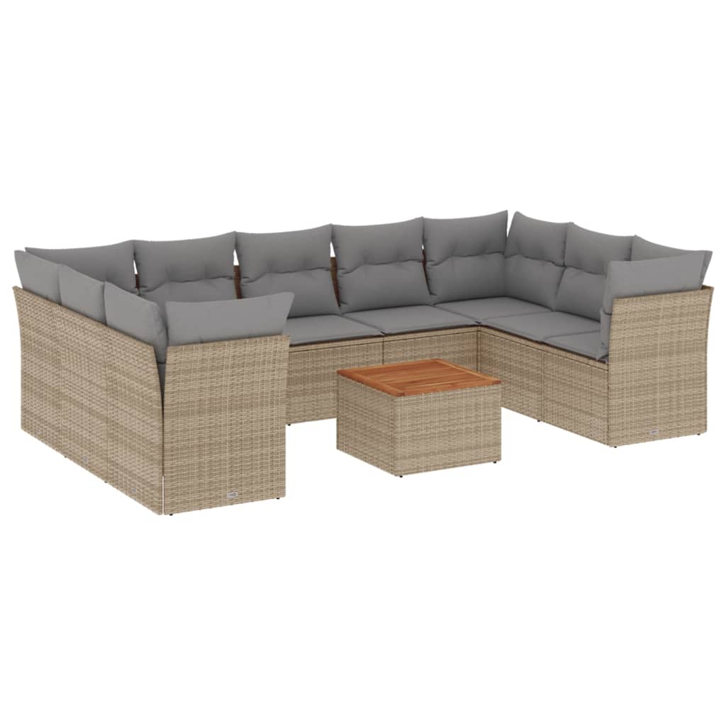 10-delige Loungeset met kussens poly rattan gemengd beige is nu te koop bij PeponiXL, paradijselijk wonen!