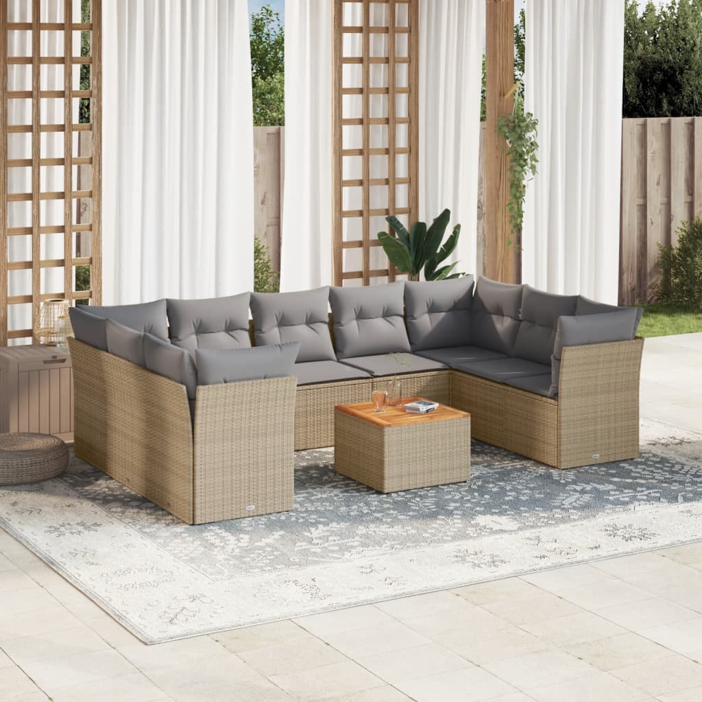 10-delige Loungeset met kussens poly rattan gemengd beige is nu te koop bij PeponiXL, paradijselijk wonen!