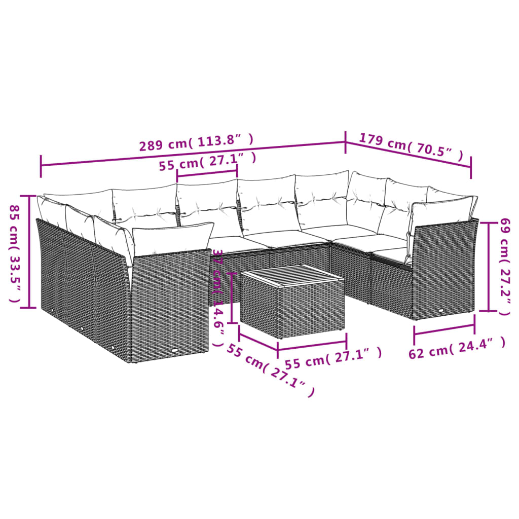 10-delige Loungeset met kussens poly rattan grijs is nu te koop bij PeponiXL, paradijselijk wonen!