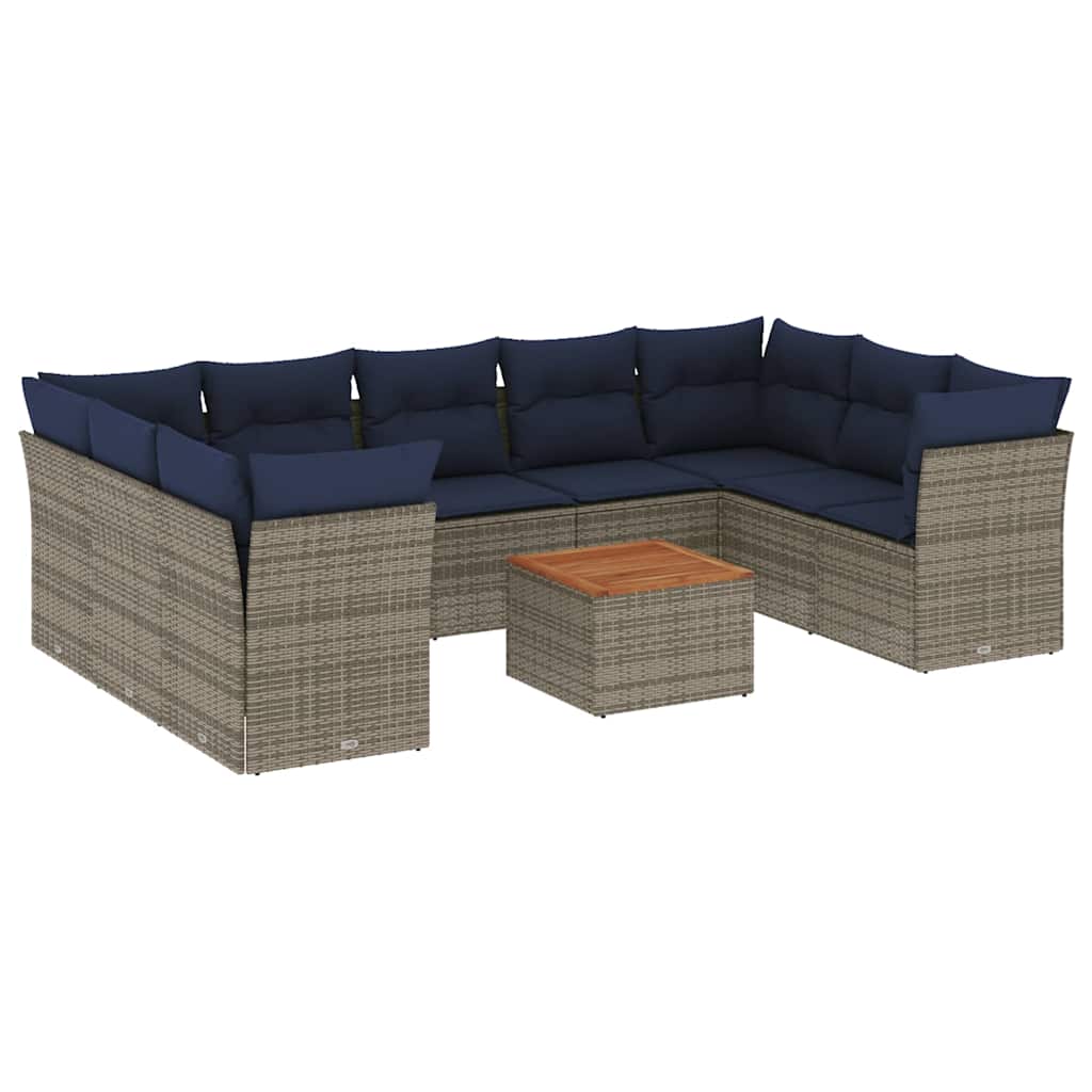 10-delige Loungeset met kussens poly rattan grijs is nu te koop bij PeponiXL, paradijselijk wonen!
