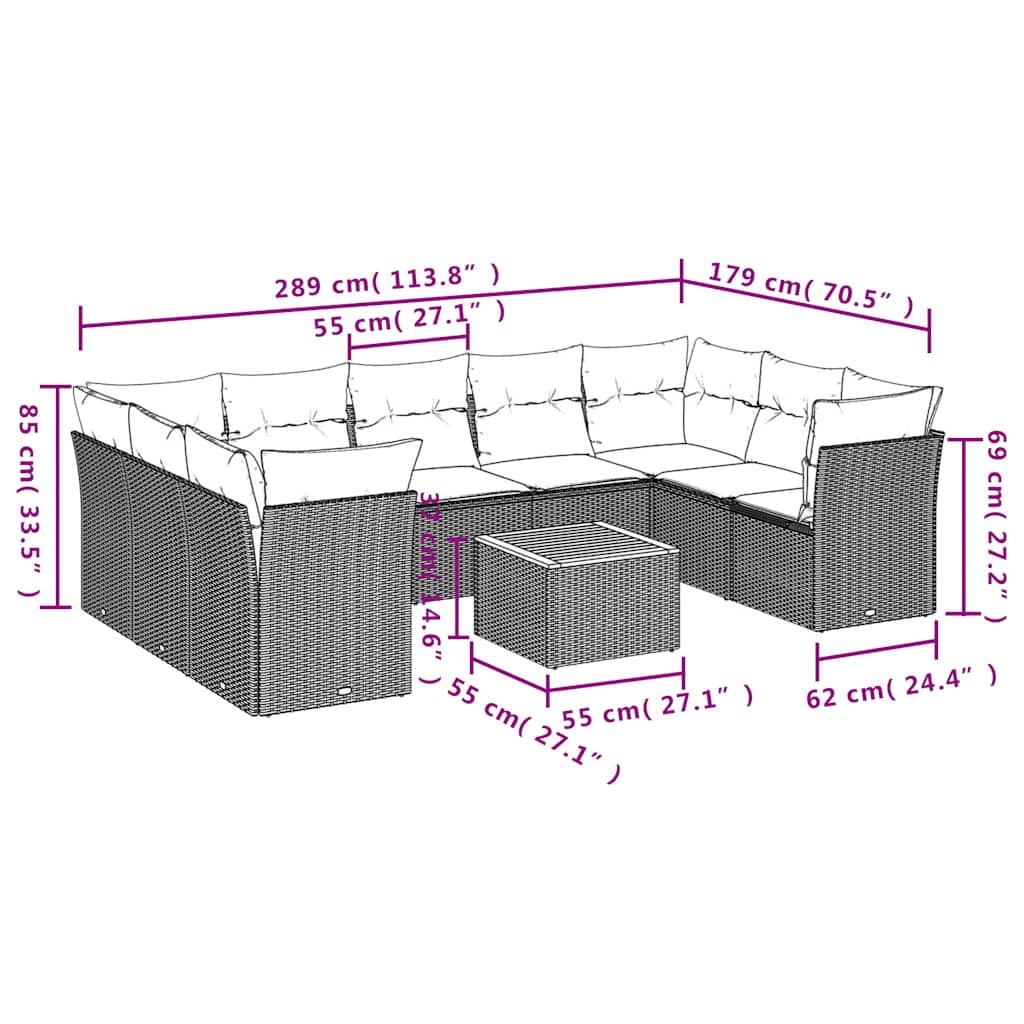 10-delige Loungeset met kussens poly rattan grijs is nu te koop bij PeponiXL, paradijselijk wonen!