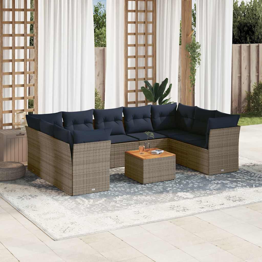 10-delige Loungeset met kussens poly rattan grijs is nu te koop bij PeponiXL, paradijselijk wonen!