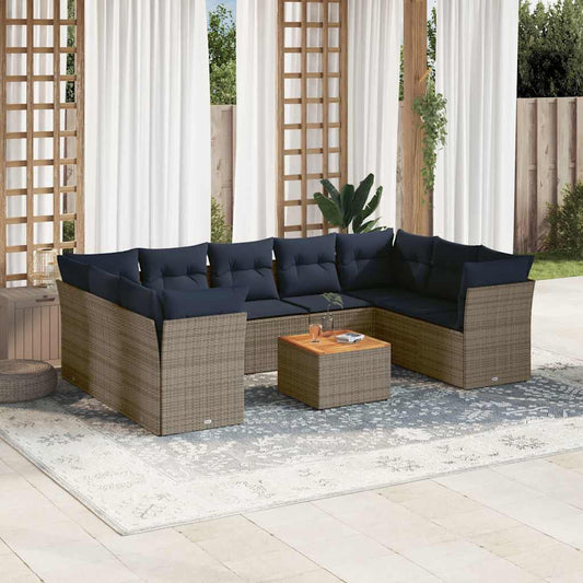 10-delige Loungeset met kussens poly rattan grijs is nu te koop bij PeponiXL, paradijselijk wonen!