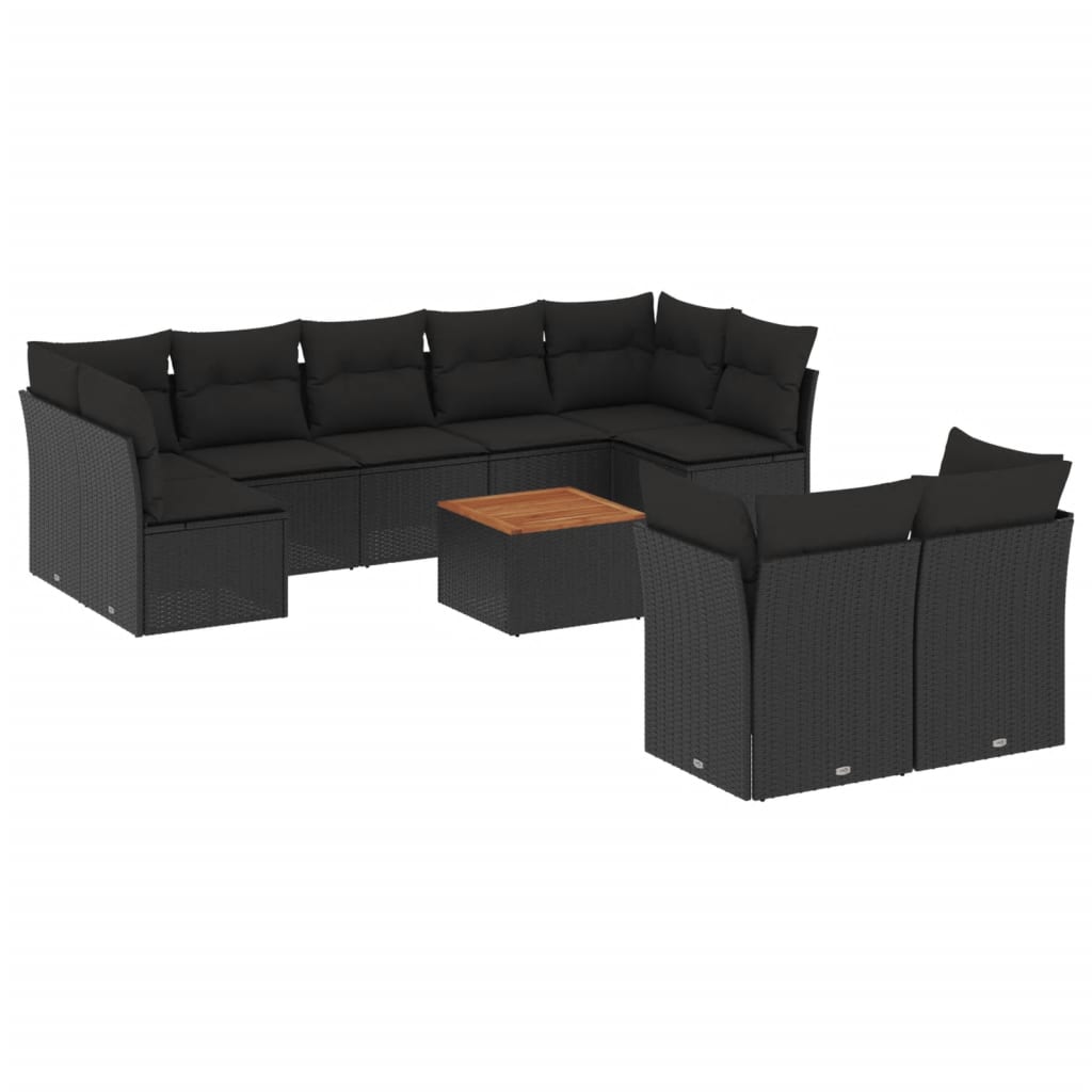 10-delige Loungeset met kussens poly rattan zwart is nu te koop bij PeponiXL, paradijselijk wonen!