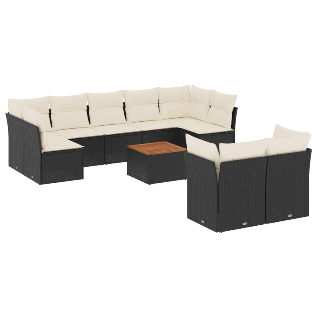 10-delige Loungeset met kussens poly rattan zwart is nu te koop bij PeponiXL, paradijselijk wonen!