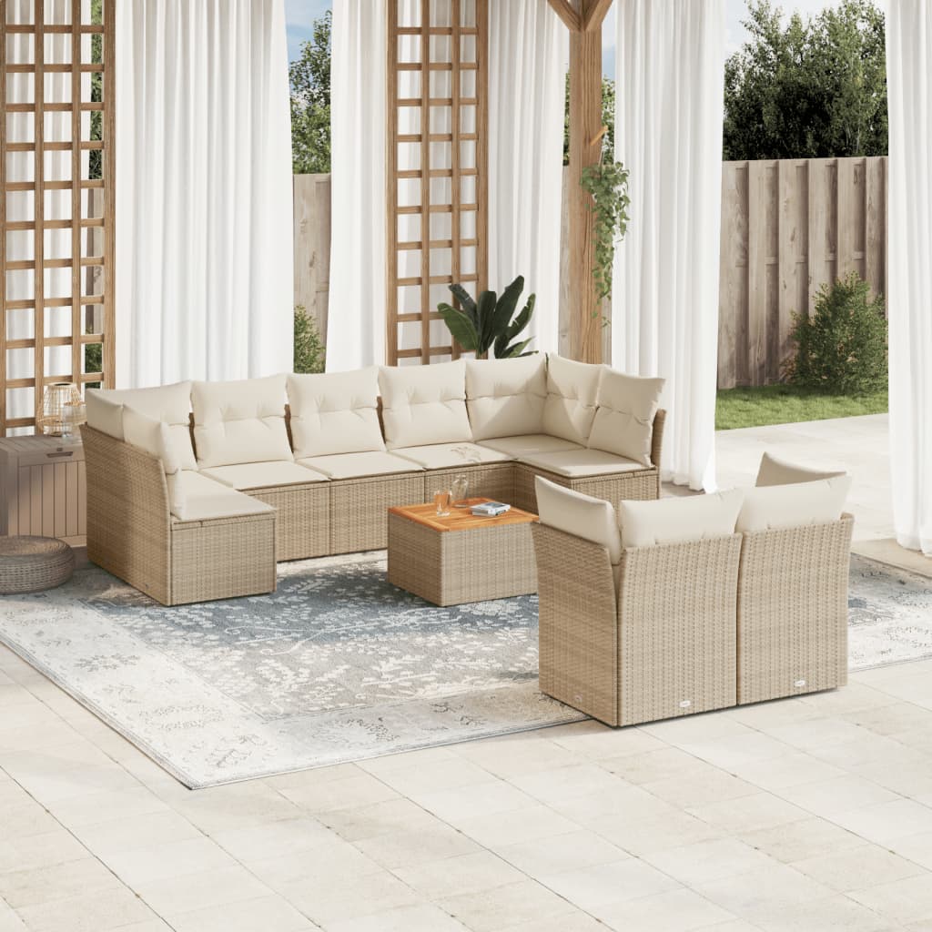 10-delige Loungeset met kussens poly rattan beige is nu te koop bij PeponiXL, paradijselijk wonen!
