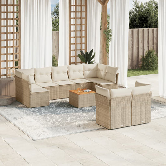 10-delige Loungeset met kussens poly rattan beige is nu te koop bij PeponiXL, paradijselijk wonen!