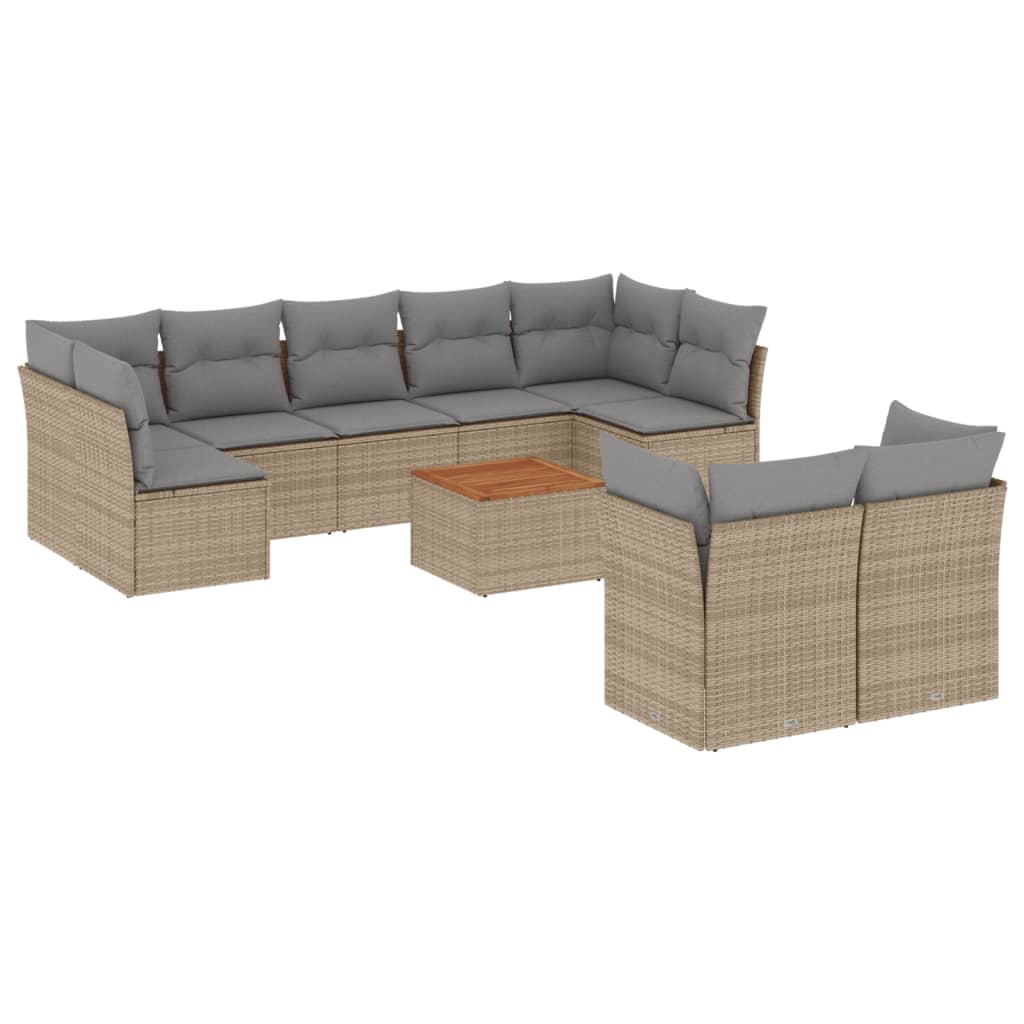 10-delige Loungeset met kussens poly rattan gemengd beige is nu te koop bij PeponiXL, paradijselijk wonen!