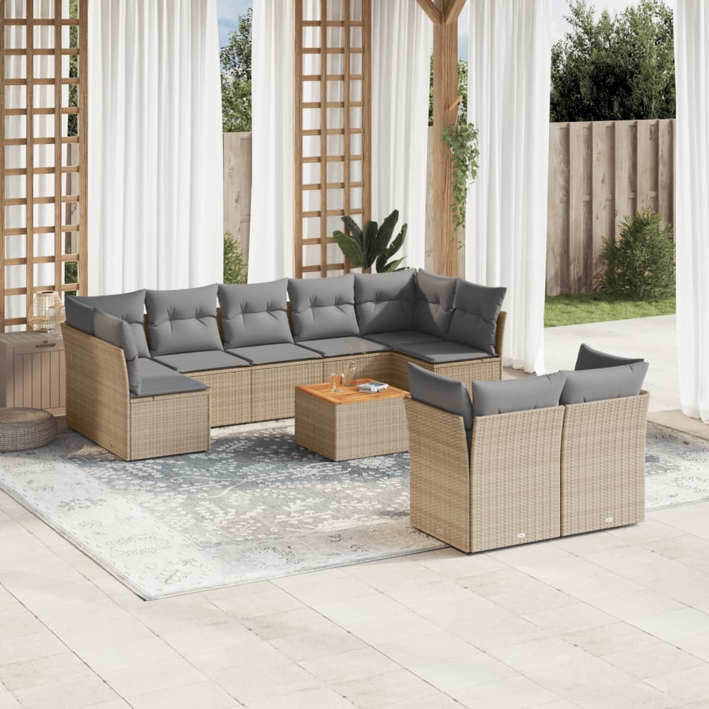 10-delige Loungeset met kussens poly rattan gemengd beige is nu te koop bij PeponiXL, paradijselijk wonen!