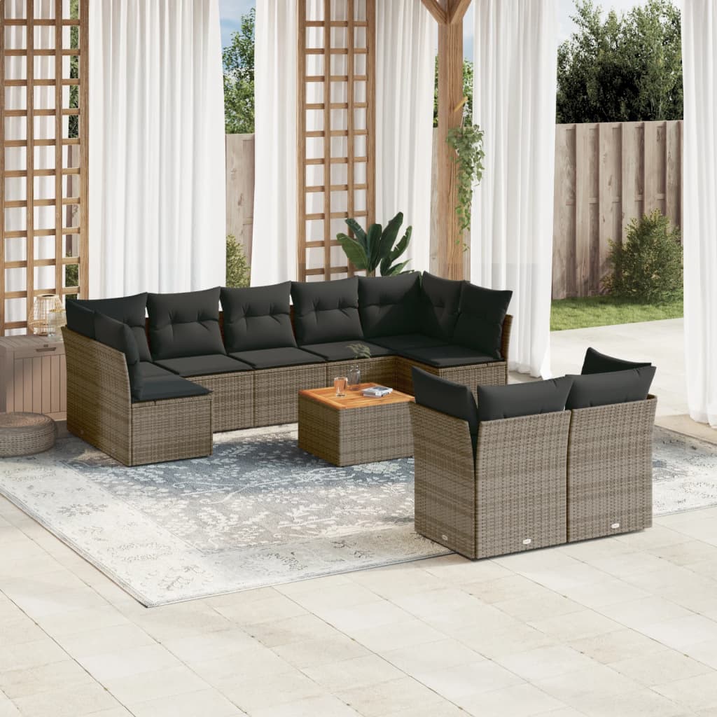 10-delige Loungeset met kussens poly rattan grijs is nu te koop bij PeponiXL, paradijselijk wonen!