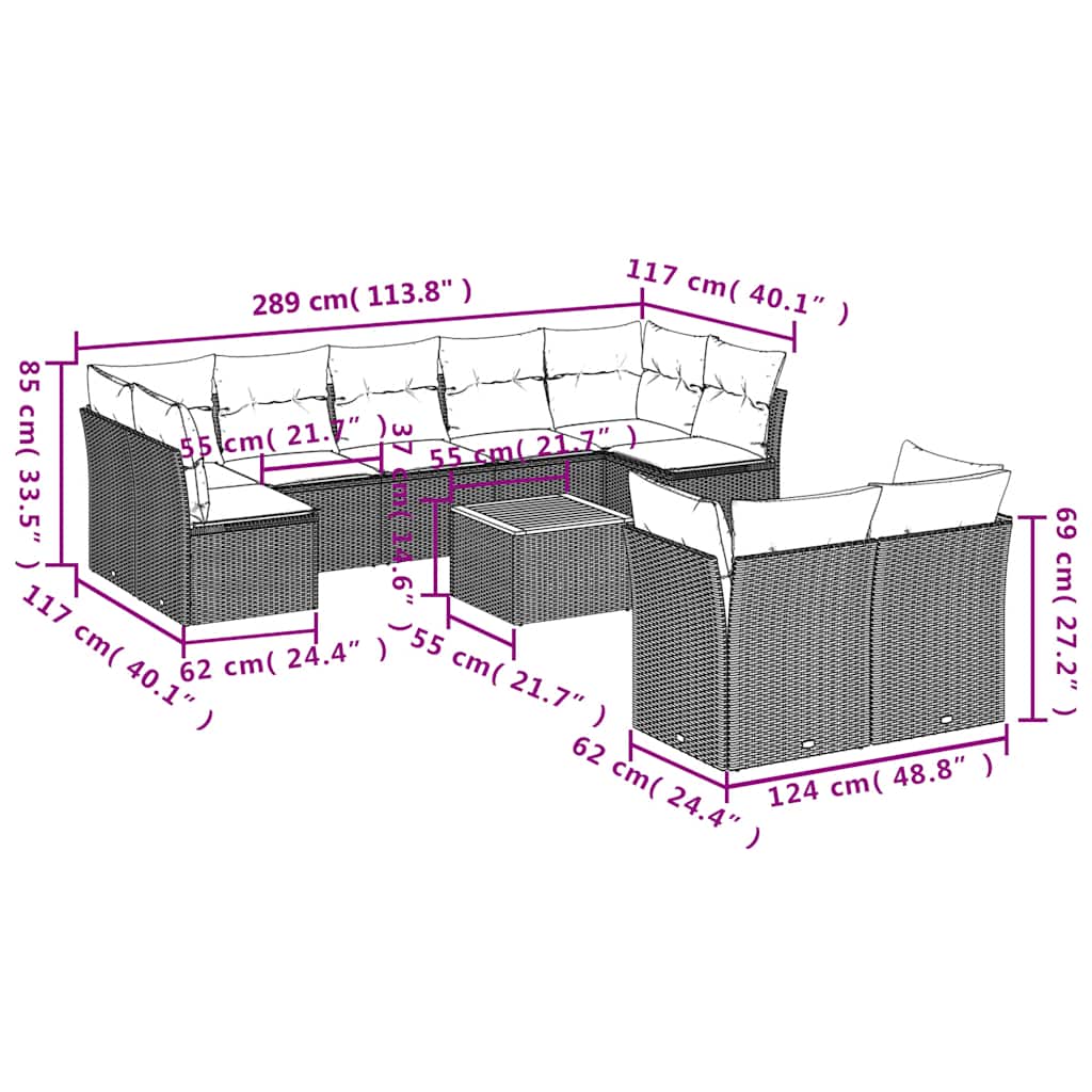 10-delige Loungeset met kussens poly rattan grijs is nu te koop bij PeponiXL, paradijselijk wonen!