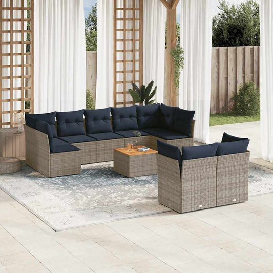 10-delige Loungeset met kussens poly rattan grijs is nu te koop bij PeponiXL, paradijselijk wonen!