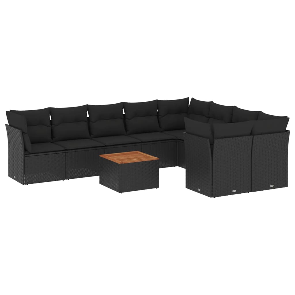 10-delige Loungeset met kussens poly rattan zwart is nu te koop bij PeponiXL, paradijselijk wonen!