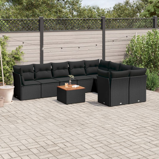 10-delige Loungeset met kussens poly rattan zwart is nu te koop bij PeponiXL, paradijselijk wonen!