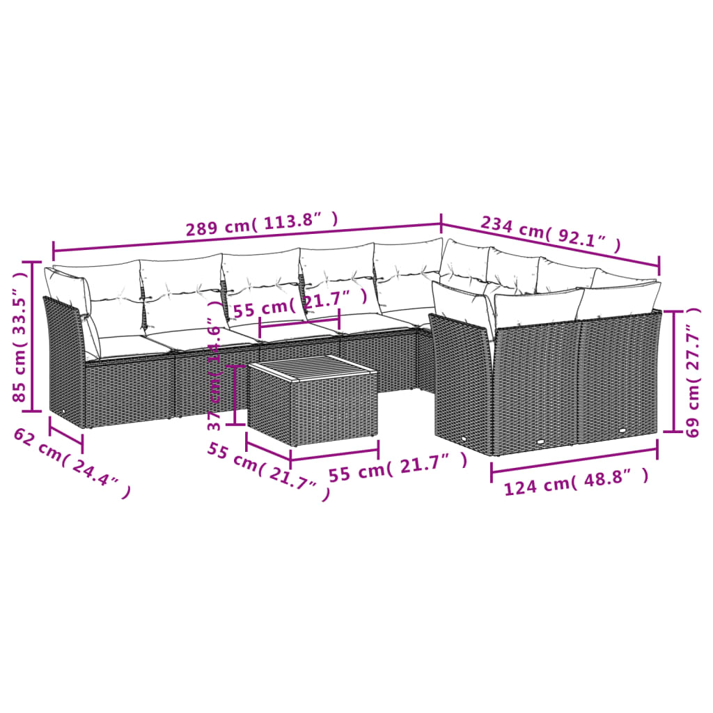 10-delige Loungeset met kussens poly rattan beige is nu te koop bij PeponiXL, paradijselijk wonen!