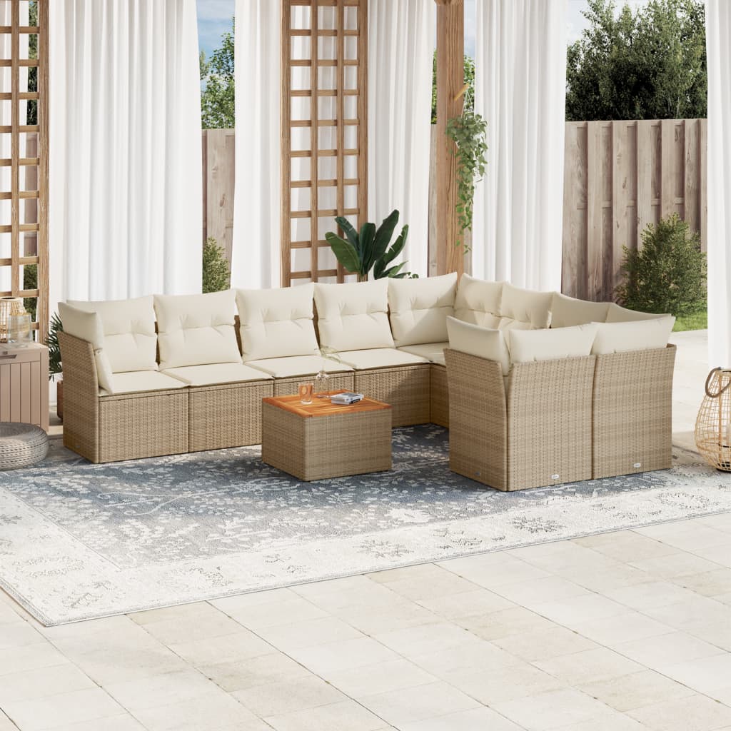 10-delige Loungeset met kussens poly rattan beige is nu te koop bij PeponiXL, paradijselijk wonen!