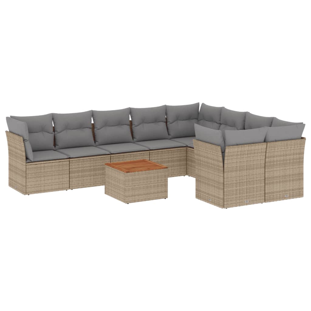 10-delige Loungeset met kussens poly rattan gemengd beige is nu te koop bij PeponiXL, paradijselijk wonen!