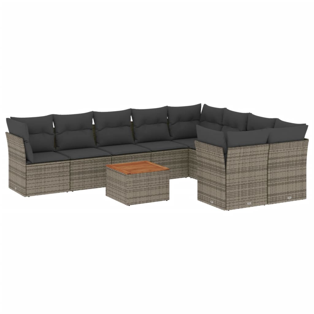 10-delige Loungeset met kussens poly rattan grijs is nu te koop bij PeponiXL, paradijselijk wonen!