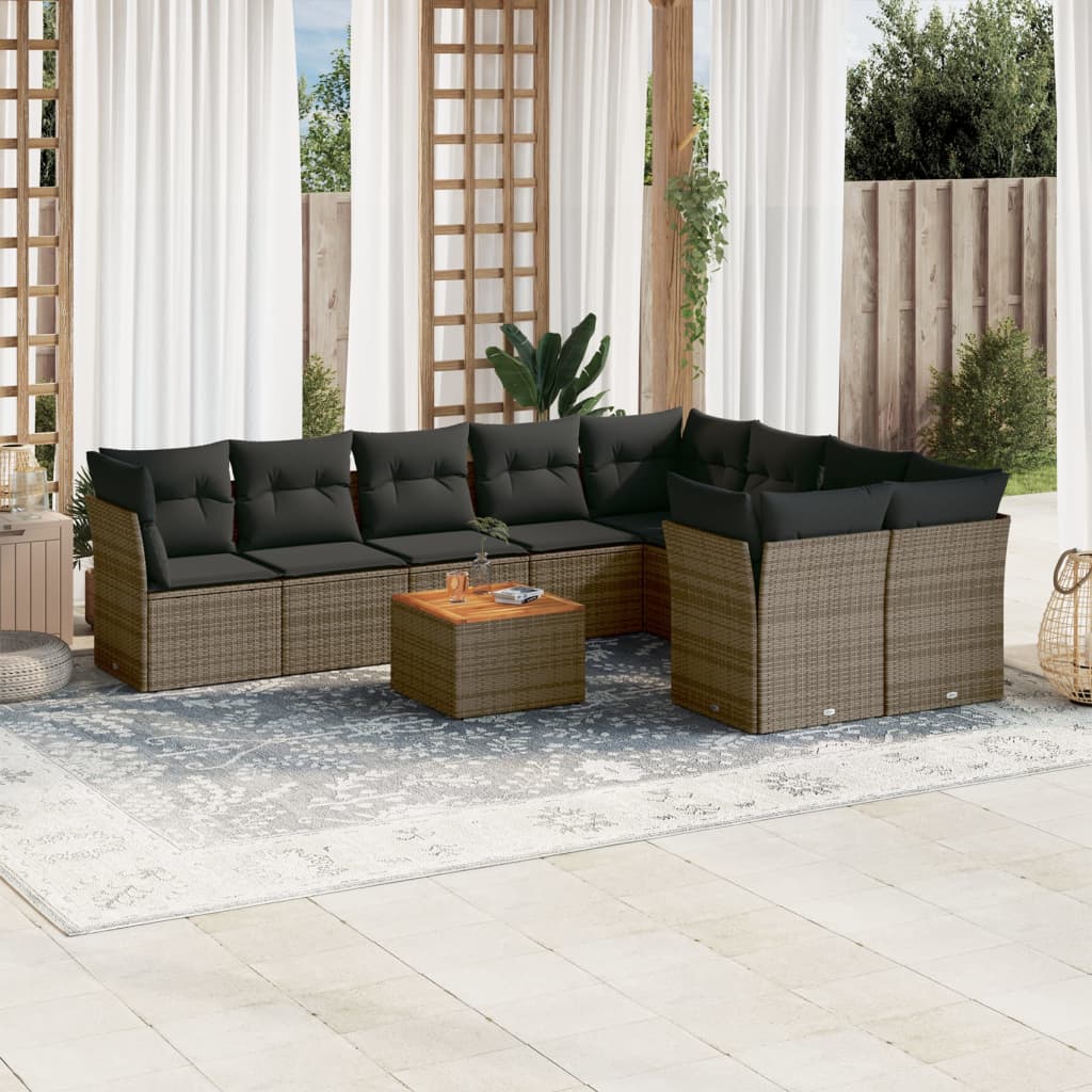 10-delige Loungeset met kussens poly rattan grijs is nu te koop bij PeponiXL, paradijselijk wonen!