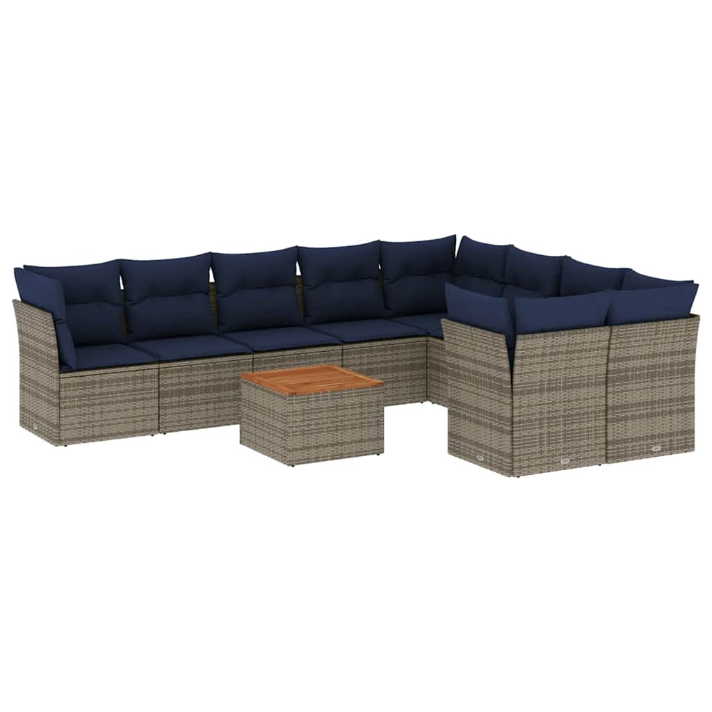 10-delige Loungeset met kussens poly rattan grijs is nu te koop bij PeponiXL, paradijselijk wonen!
