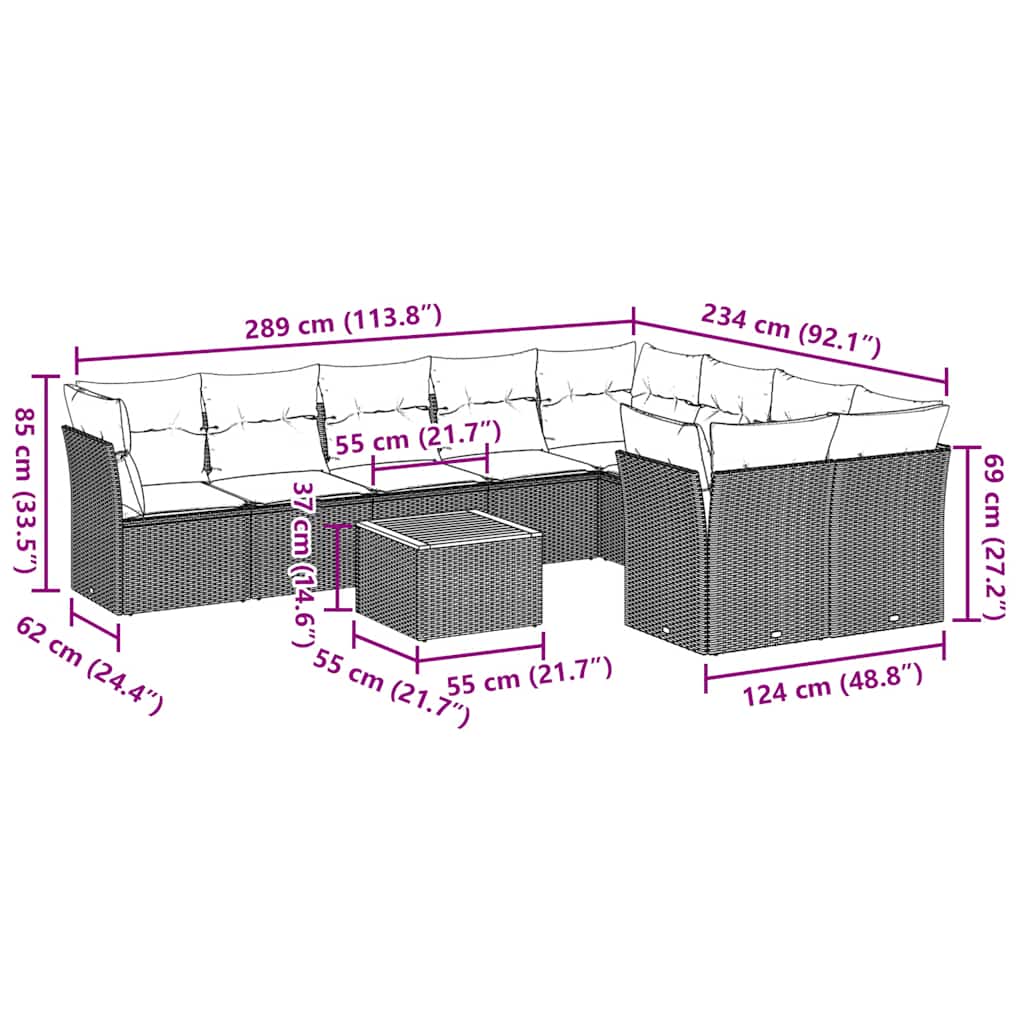 10-delige Loungeset met kussens poly rattan grijs is nu te koop bij PeponiXL, paradijselijk wonen!