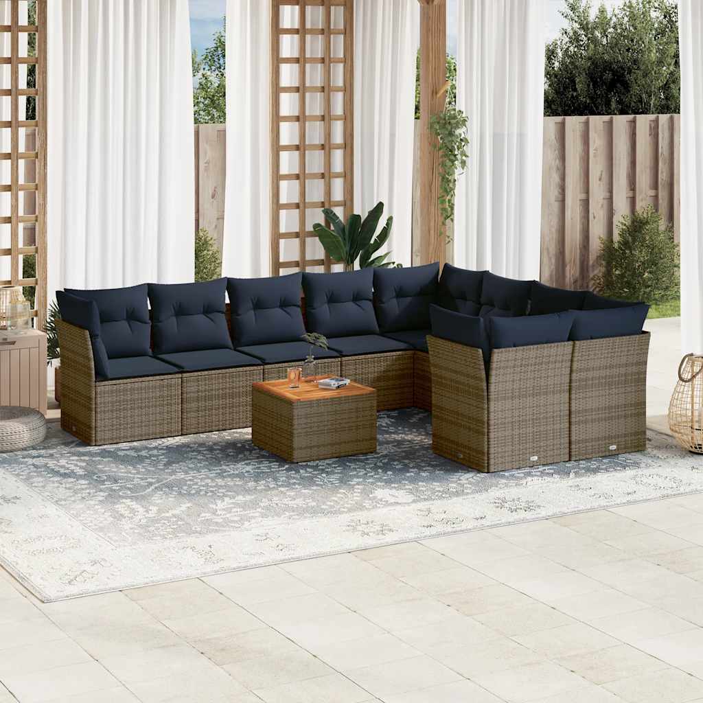 10-delige Loungeset met kussens poly rattan grijs is nu te koop bij PeponiXL, paradijselijk wonen!