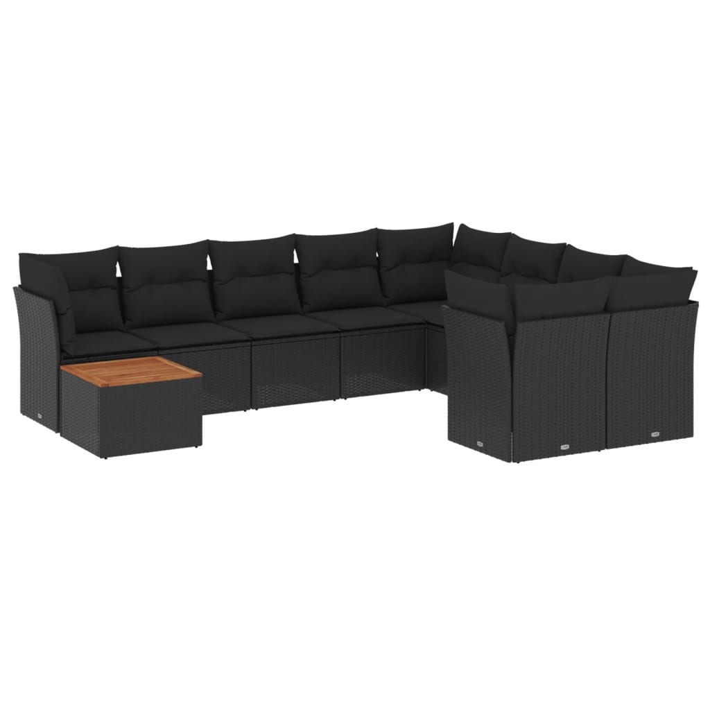 10-delige Loungeset met kussens poly rattan zwart is nu te koop bij PeponiXL, paradijselijk wonen!