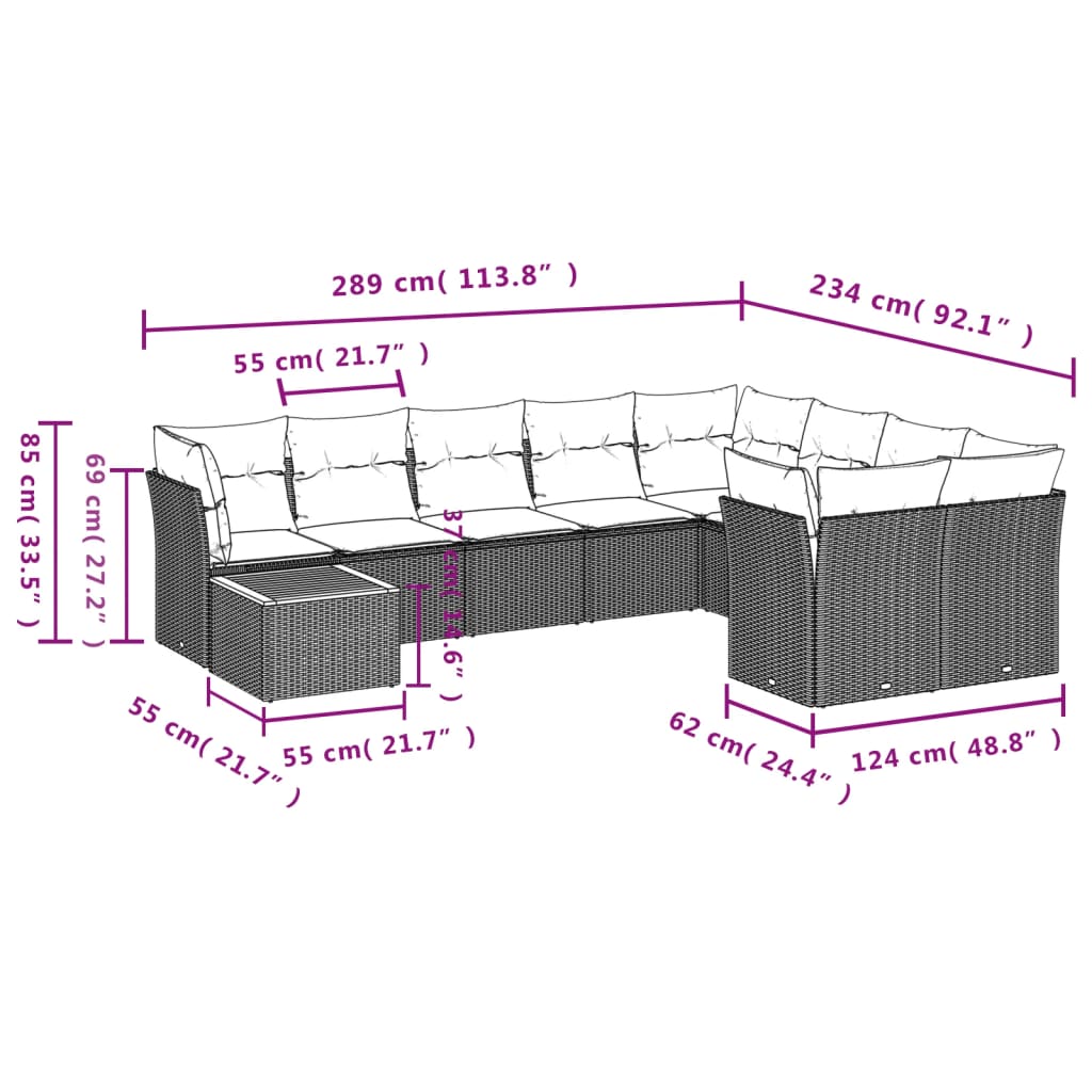 10-delige Loungeset met kussens poly rattan zwart is nu te koop bij PeponiXL, paradijselijk wonen!
