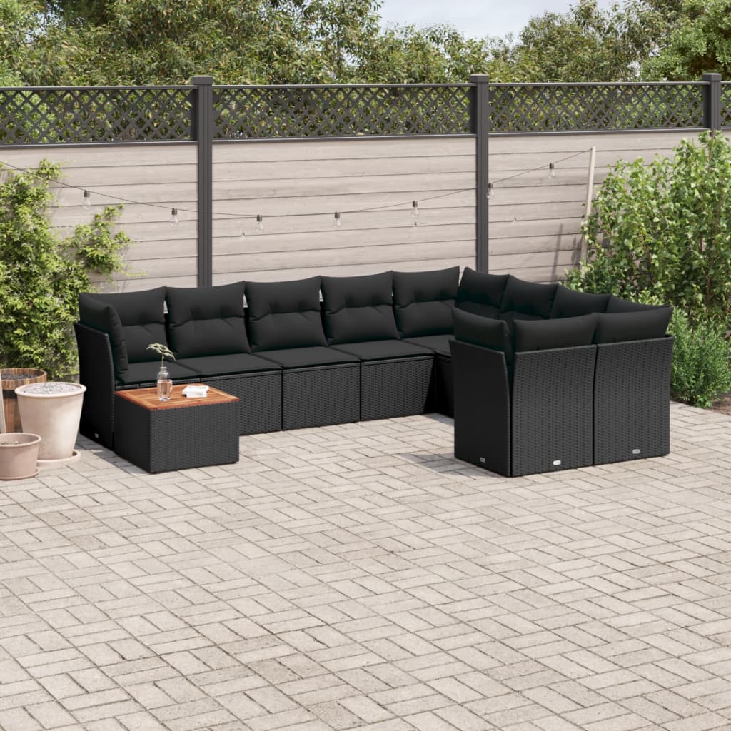 10-delige Loungeset met kussens poly rattan zwart is nu te koop bij PeponiXL, paradijselijk wonen!