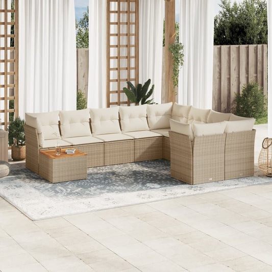10-delige Loungeset met kussens poly rattan beige is nu te koop bij PeponiXL, paradijselijk wonen!